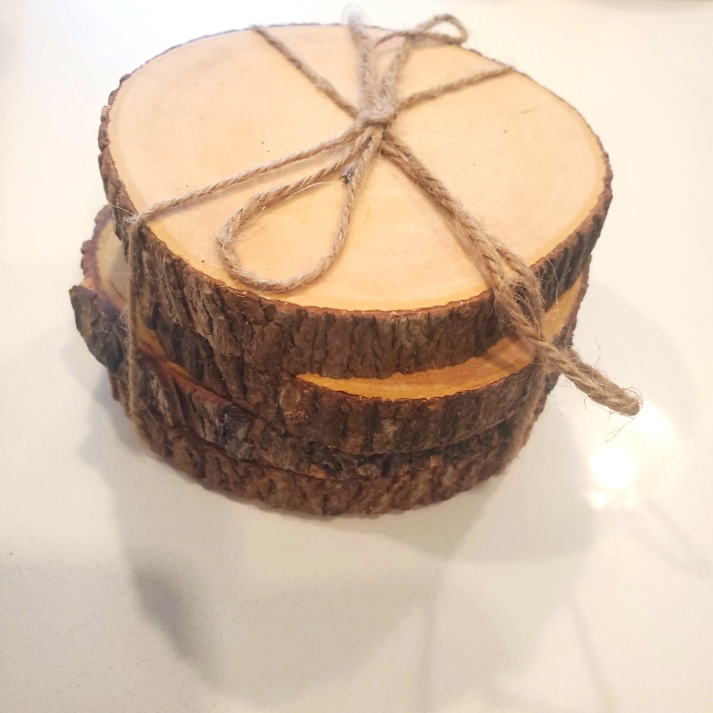 Natural Wood Coasters with Twine NEW with Tags